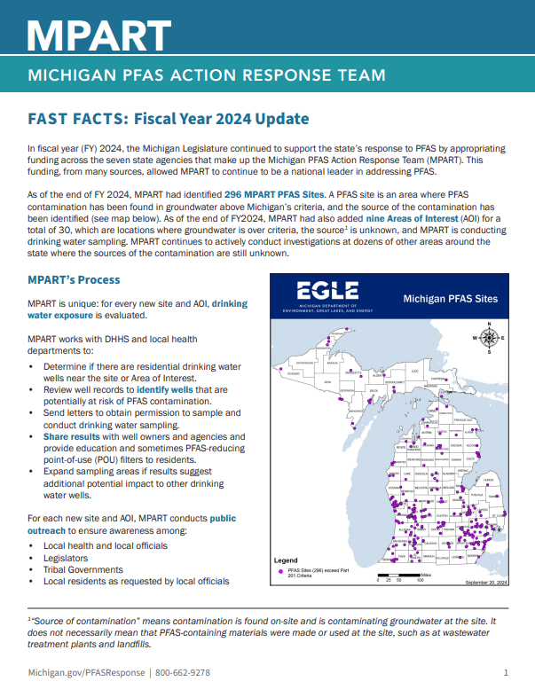 Michigan PFAS Action Response Team (MPART) Fast Facts for Fiscal Year 2024