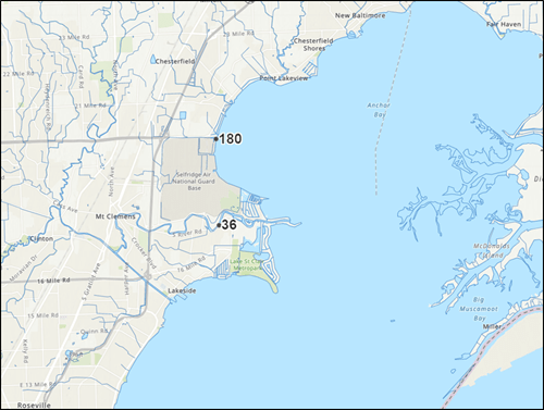 Clinton River Watershed - Figure 2 - PFOS in August 2017 surface water samples