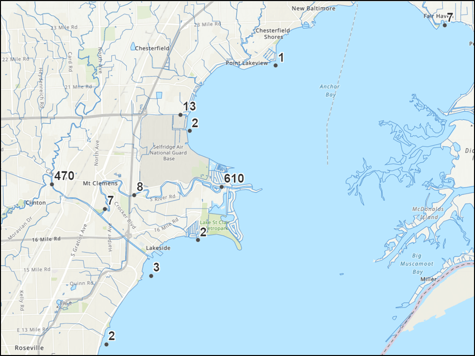 Clinton River Watershed - Figure 3 - PFOS in November 2017 surface water samples