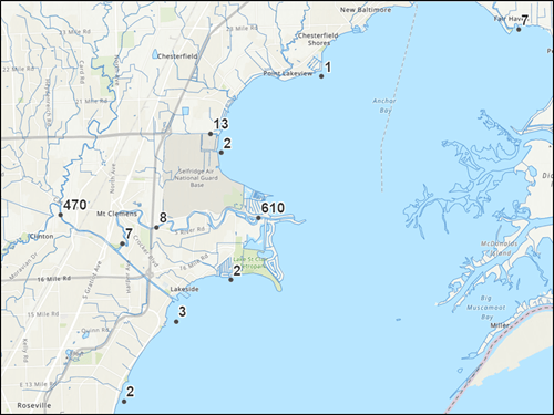Clinton River Watershed - Figure 3 - PFOS in November 2017 surface water samples
