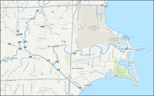 Clinton River Watershed - Figure 4 - PFOS in February 2018 surface water samples