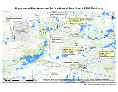 Upper Huron River Watershed Surface Water & Point Source PFOS Monitoring