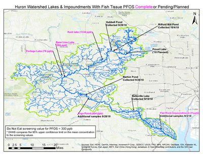 Huron Watershed Lakes & Impoundments with Fish Tissue PFOS Complete or Pending/Planned