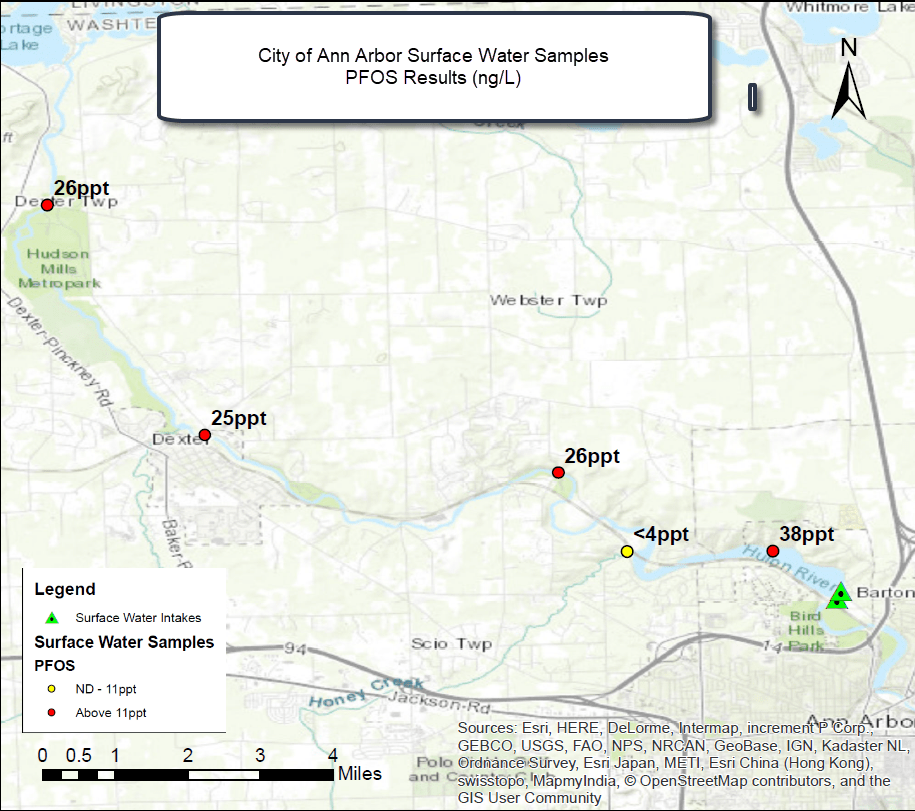 City of Ann Arbor Surface Water Samples PFOS Results (ng/L)