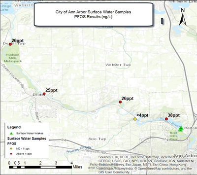 City of Ann Arbor Surface Water Samples PFOS Results (ng/L)