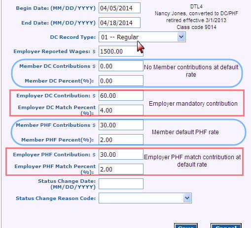 Screenshot: Detail 4 record for qualified participant retiree in critical shortage