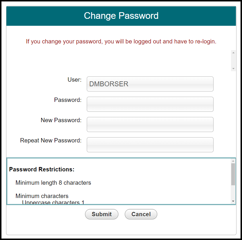 Change Password screenshot