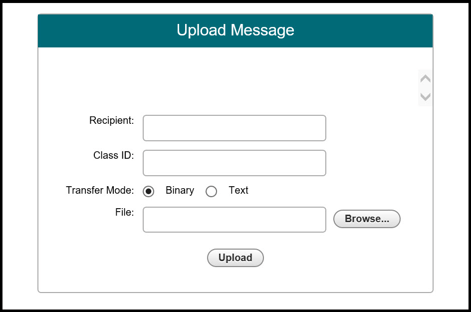 DTMB File Transfer Service Upload Message screen