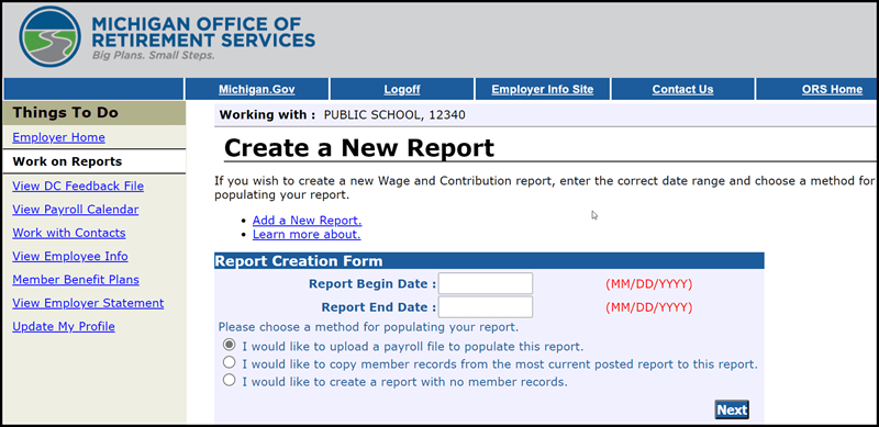 Create a new report