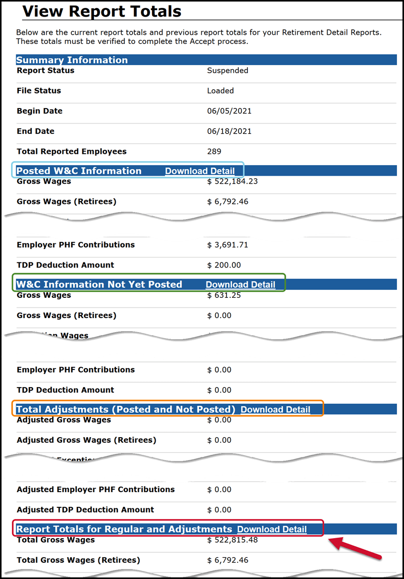 Screenshot of View Report Totals screen
