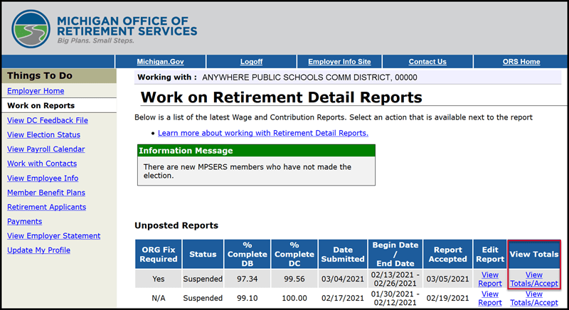 Work on Retirement Detail Reports page in the ESS