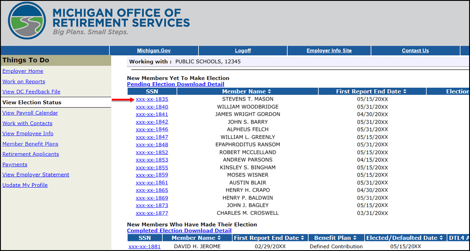 ESS View Election Status screen