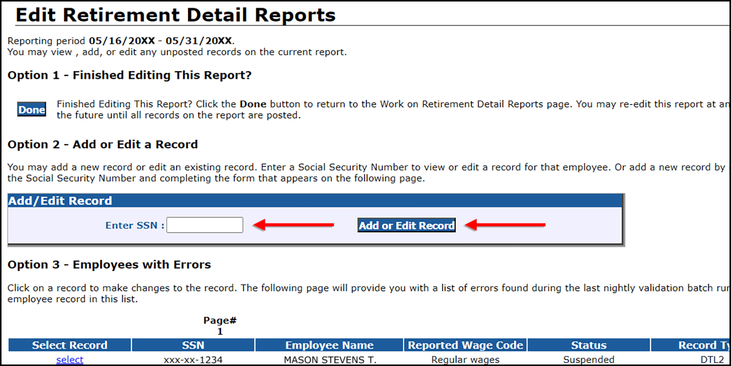 Edit Retirement Detail Reports