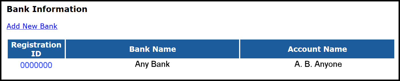 Bank Information example screenshot