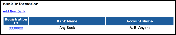 Bank Information example screenshot