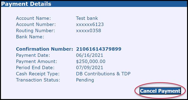 Payment Details - Cancel Payment circled in red