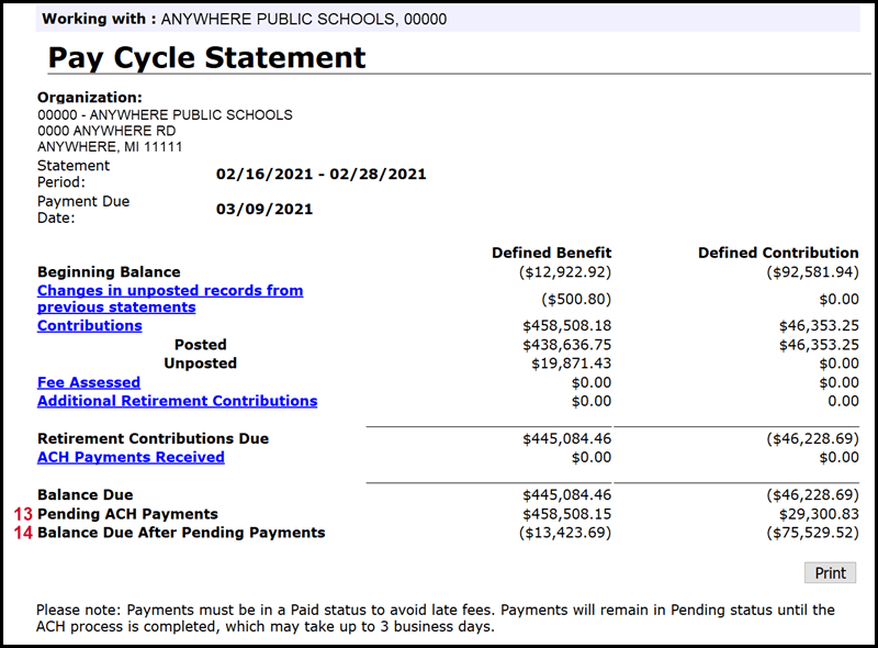 Pay Cycle Statement
