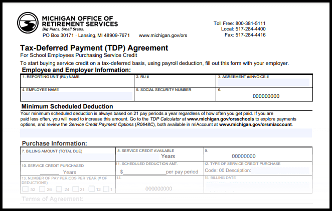 Tax-Deferred Payment (TDP) Agreement Form