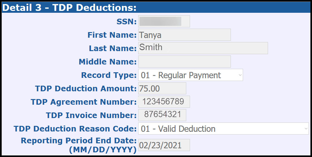 Detail 3 - TDP Deductions