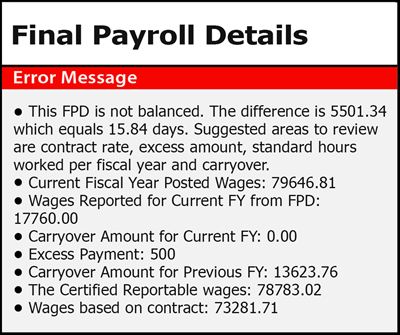 Final Payroll Details: Error Message
