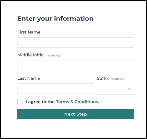 Enter your information screen