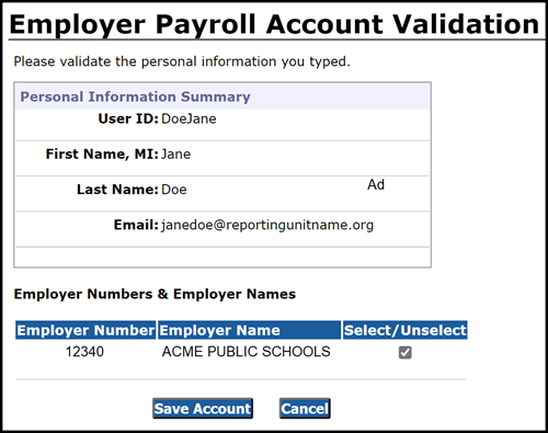 Account Validation screenshot