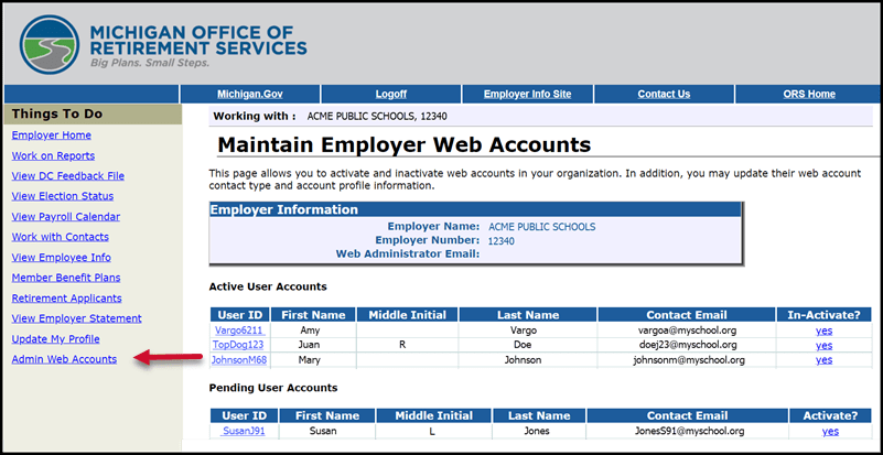 Wed admin accounts screenshot