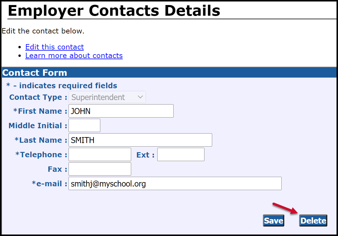 Contact details delete