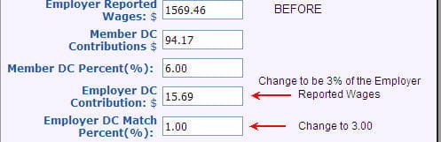 Screenshot: Detail 4 record for adjustment - Employer contributions before adjusting dollar amount