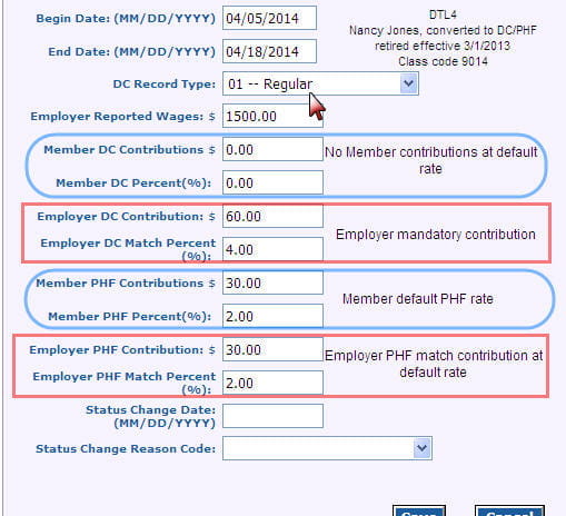 Screenshot: Detail 4 record for qualified participant retiree in critical shortage