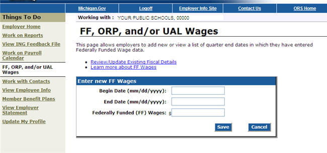 Screenshot of the Enter new federally funded wages screen with save button highlig