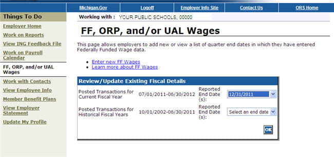 Screenshot: Review and Update Federally Funded Wages - Select Quarter to review sc