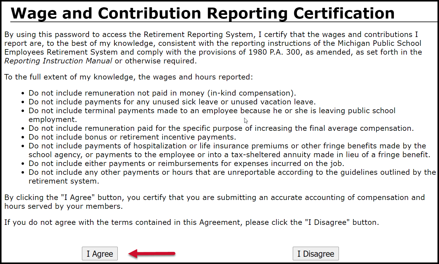 Wage and Contribution Reporting Certification screen