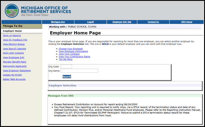 Employer Home Page with updated language. 