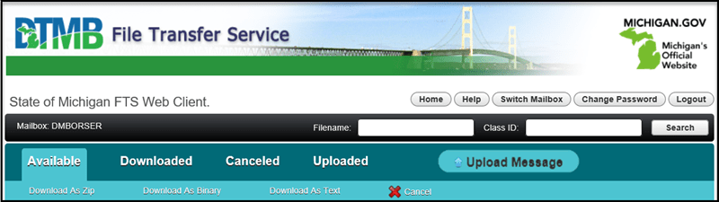 DTMB File Transfer Service - Available tab
