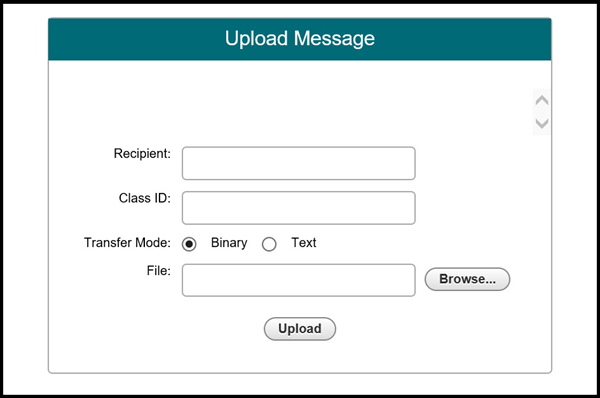 DTMB File Transfer Service Upload Message screen