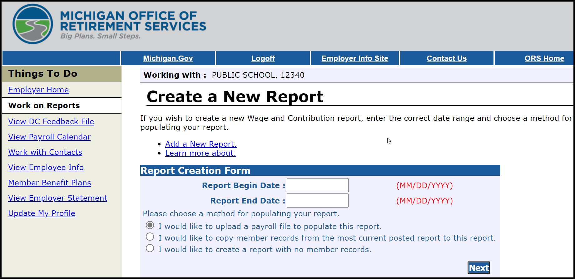 Create a new report