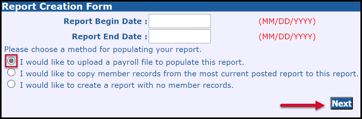 Report Creation Form