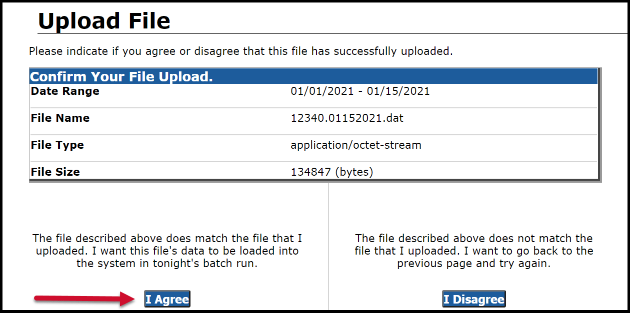 Upload File with callout to I Agree