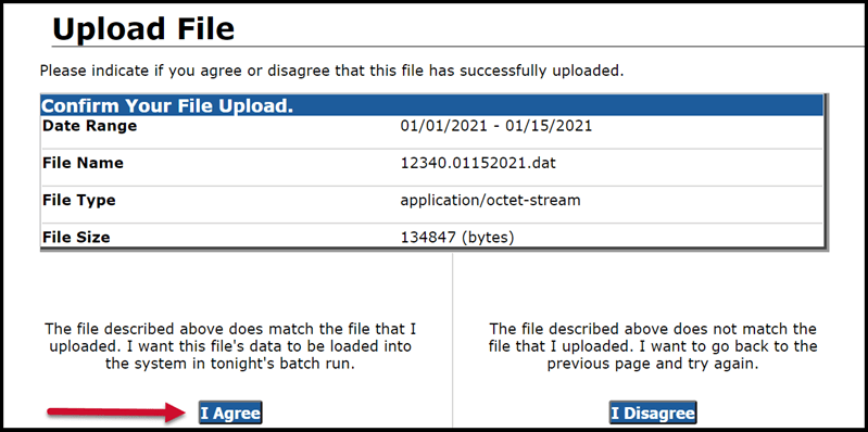Upload File with callout to I Agree