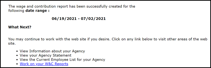 Create Retirement Detail Report Confirmation screenshot
