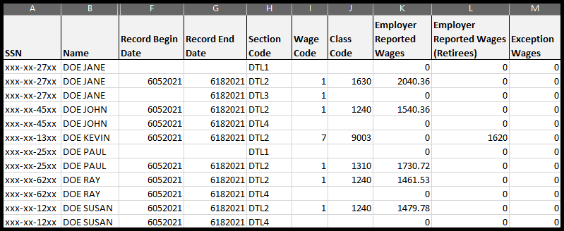 Download Detail spreadsheet columns F through M
