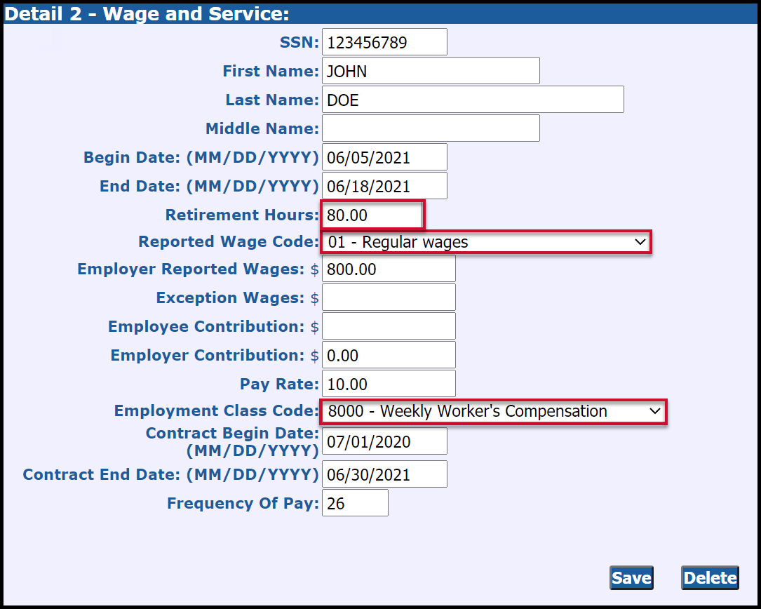 Detail 2 - Wage and Service