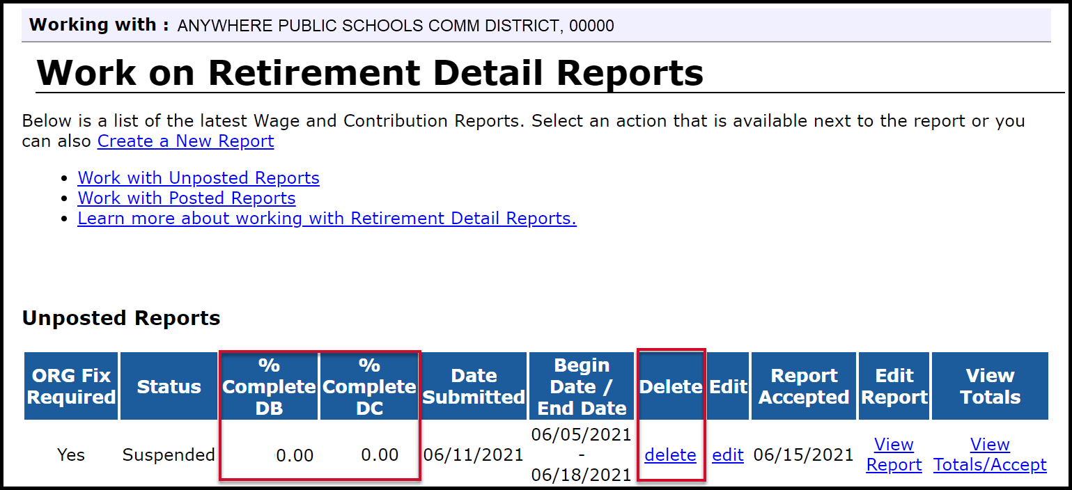 Work on Retirement Detail Reports