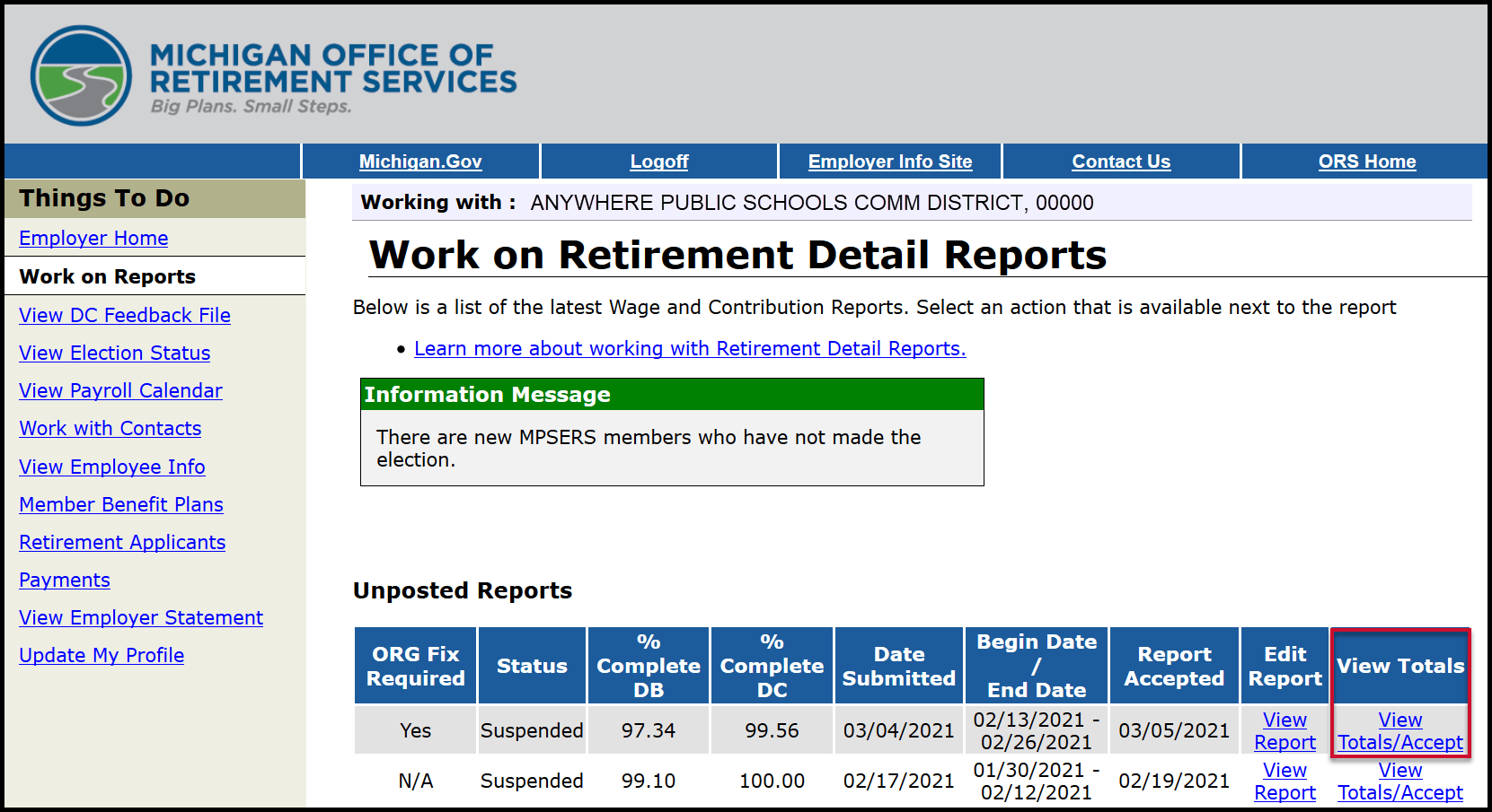 Work on Retirement Detail Reports