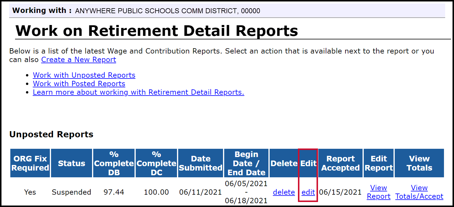 Work on Retirement Detail Reports
