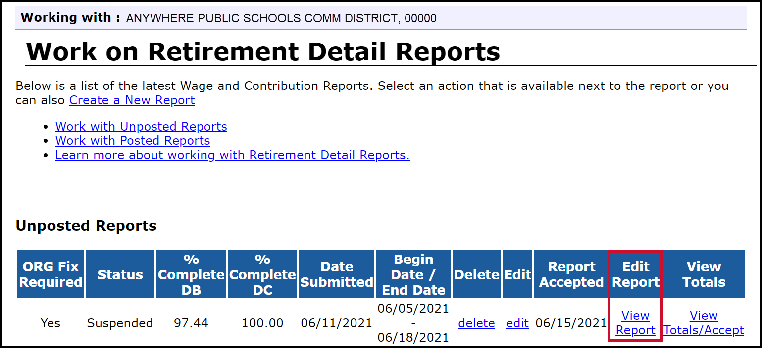 Work on Retirement Detail Reports