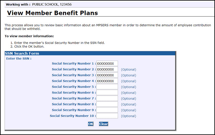 View Member Benefit Plans screen