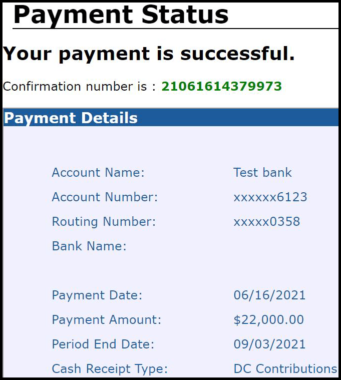 ESS Payment Status. Your payment is successful