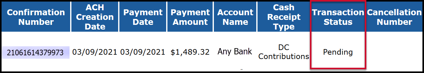 ESS your transaction status pending